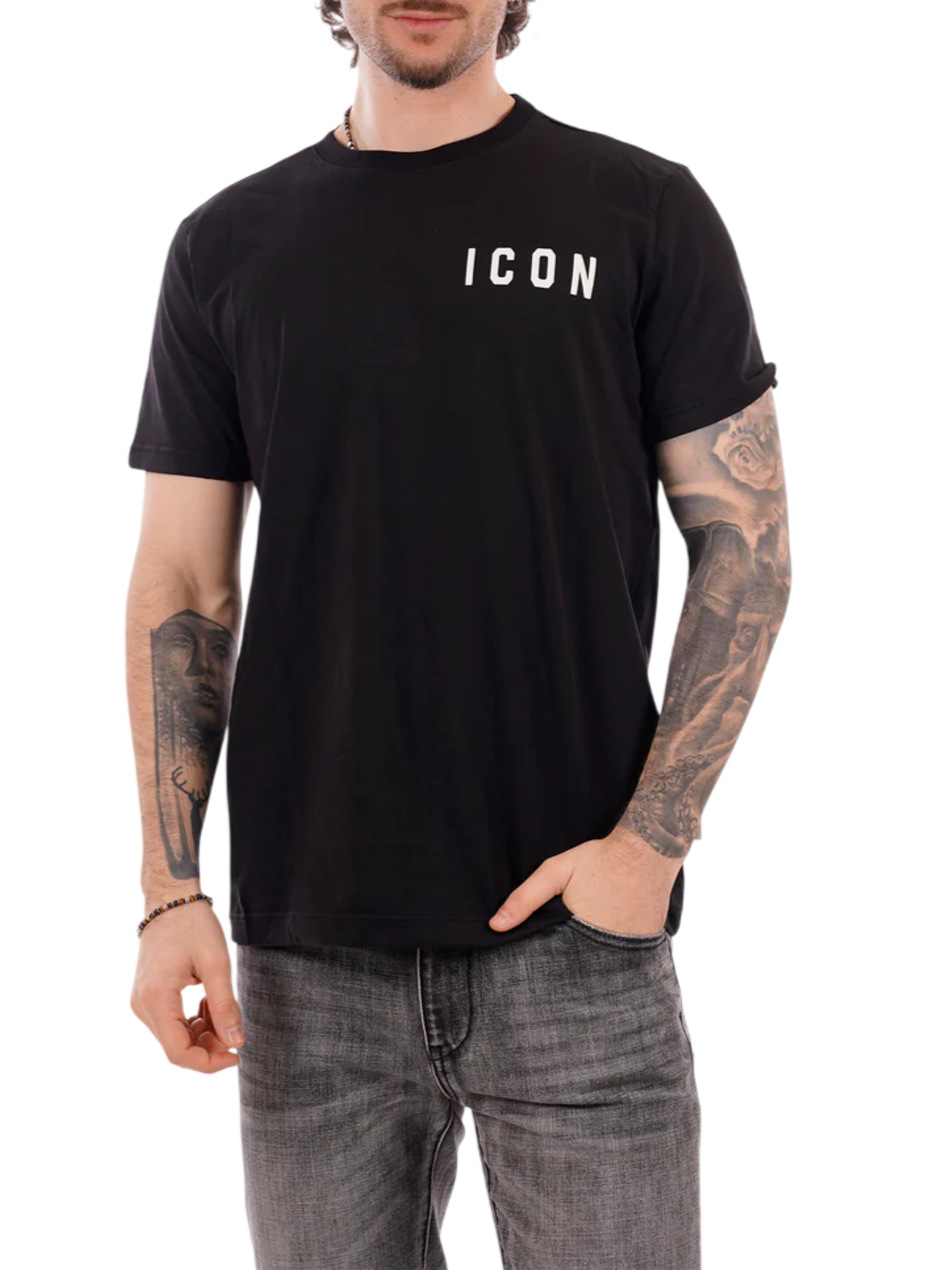 Icon T-shirt uomo manica corta con logo nero IUT007 NERO-BIANCO ICON