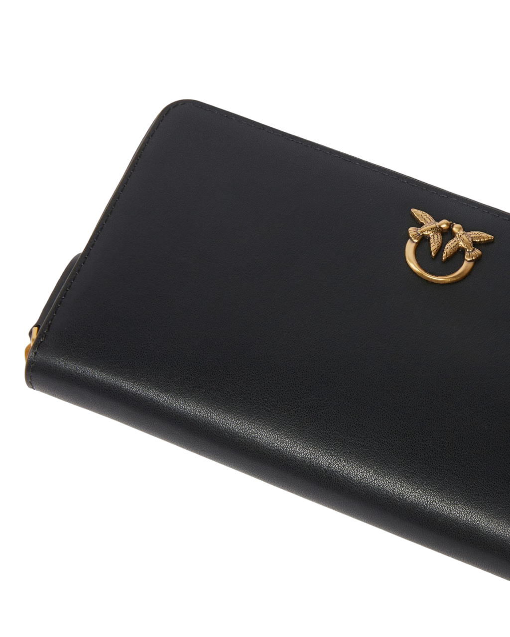 Pinko portafogli Ryder con zip in pelle liscia nero oro 100250-A0F1 Z99Q PINKO