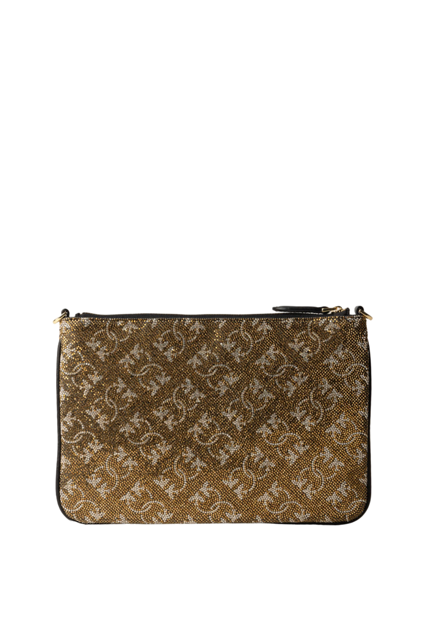 Pinko pochette Flat Classic con logo monogram strass nero oro 100455-A20D LH3Y PINKO