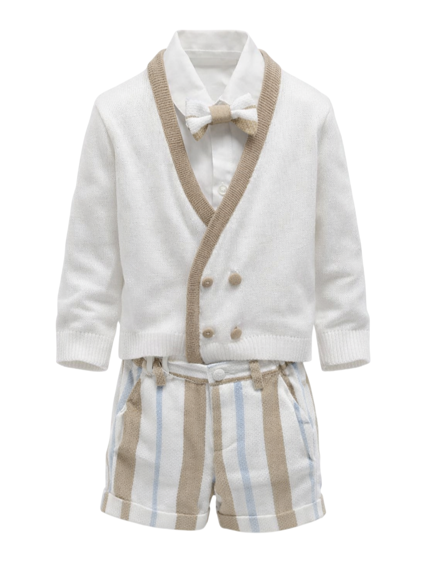 Emanuel Pris completo elegante neonato cardigan bermuda camicia bianco beige ECR0032I BIANCO CORDA-RIGO EMANUEL PRIS