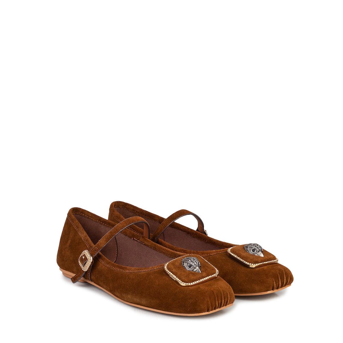 Kurt Geiger ballerine in suede con placca iconica marrone 5392030209 BROWN KURT GEIGER