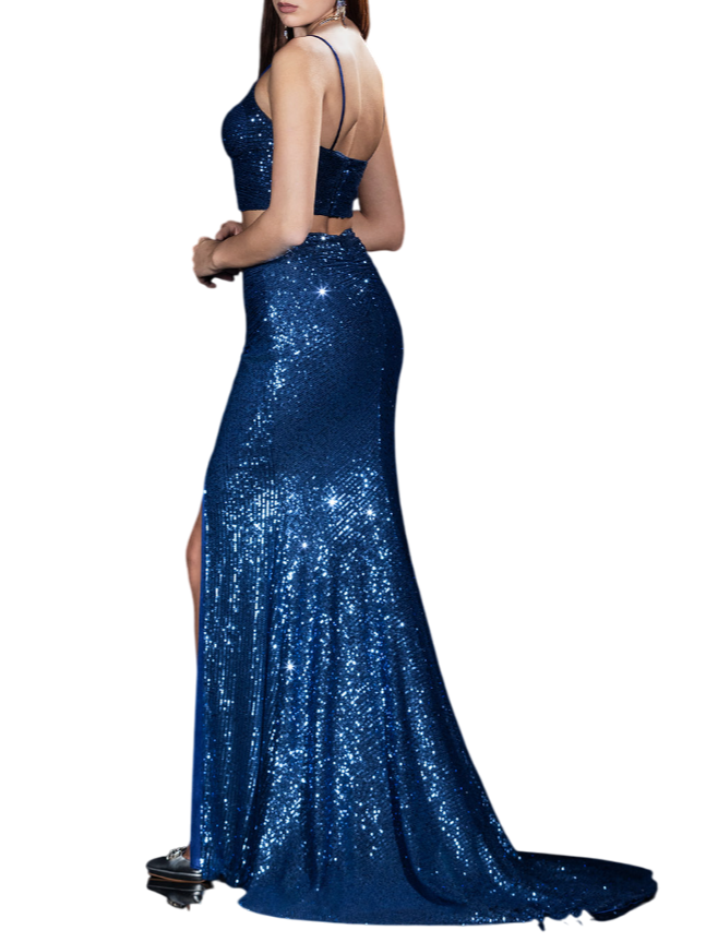 Impero Couture top e gonna da cerimonia con paillettes blu DS2980 BLU IMPERO Couture