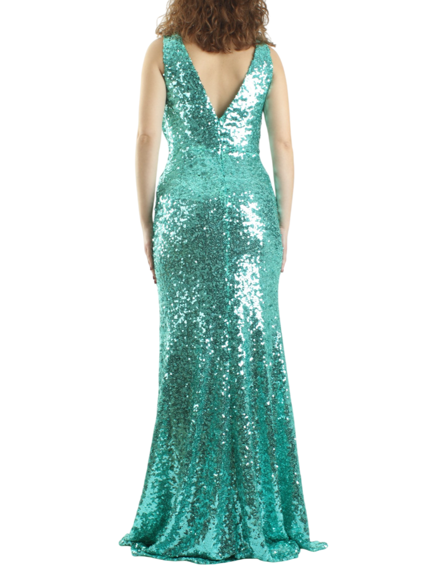 Atelier Legora abito lungo con paillettes e coprispalle verde acqua AT130-1 ACQUA A.LEGORA