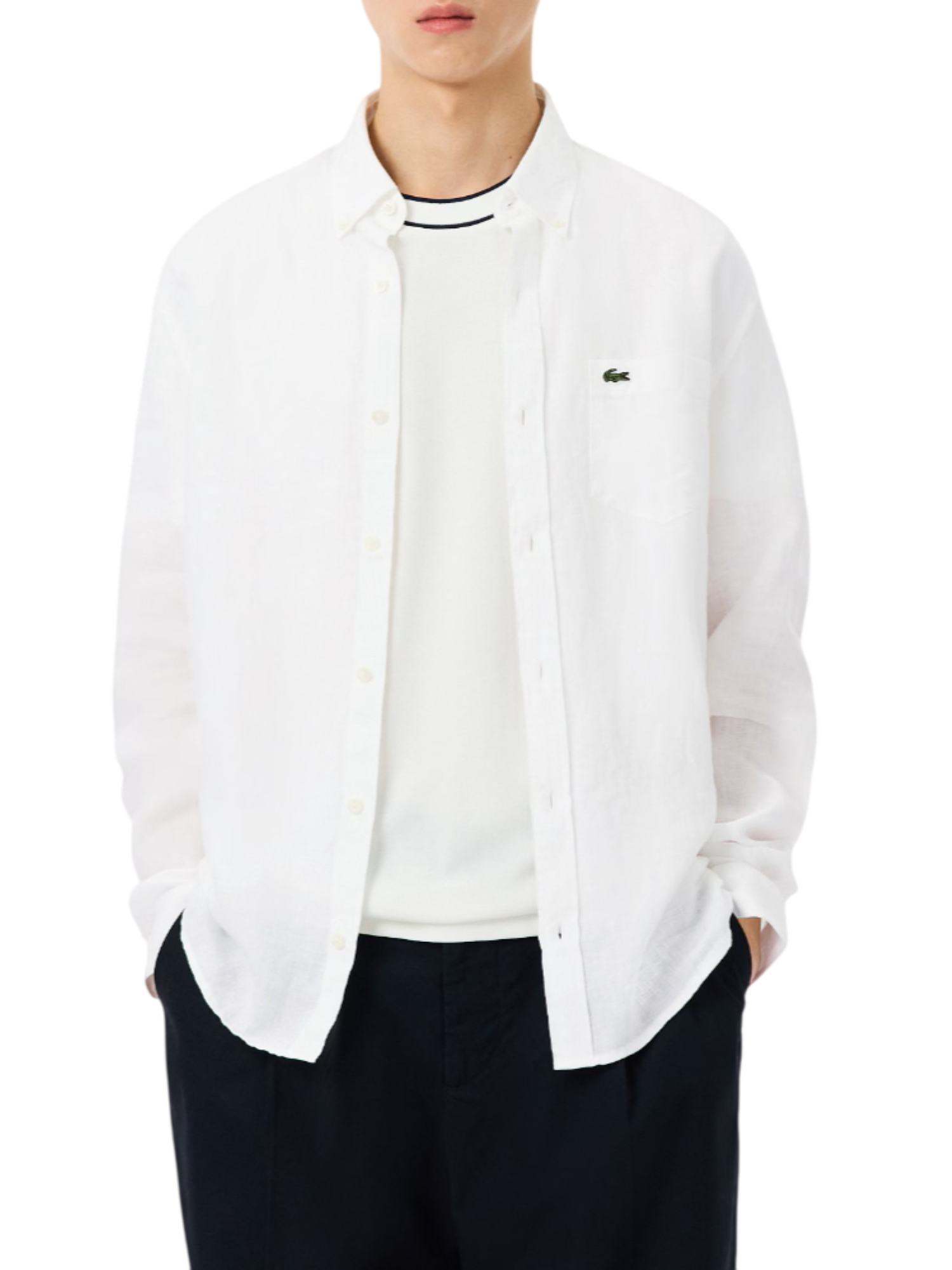 Lacoste camicia in lino uomo con tasca bianco CH5692 001 LACOSTE