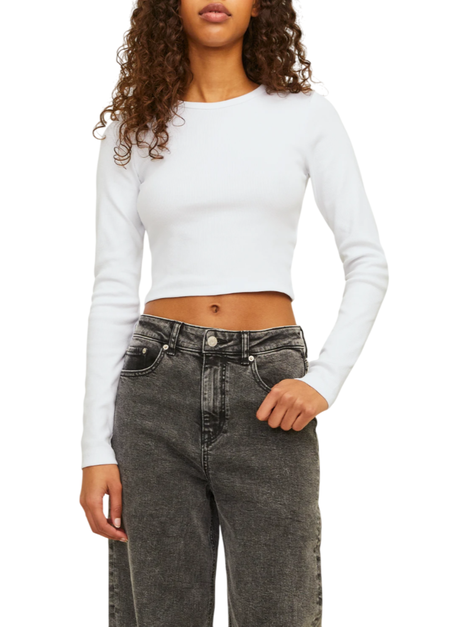 Jjxx T-shirt manica lunga a costine bianco 12200402 BRIGHT WHITE JJXX