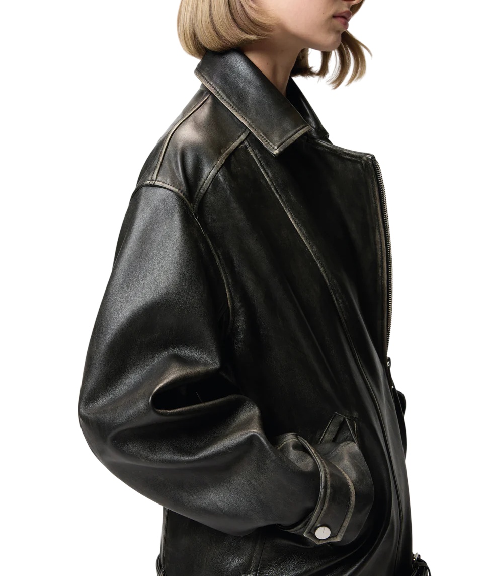 Pinko giubbino chiodo in pelle Caciopepe nero 105369-A23U Z98 PINKO