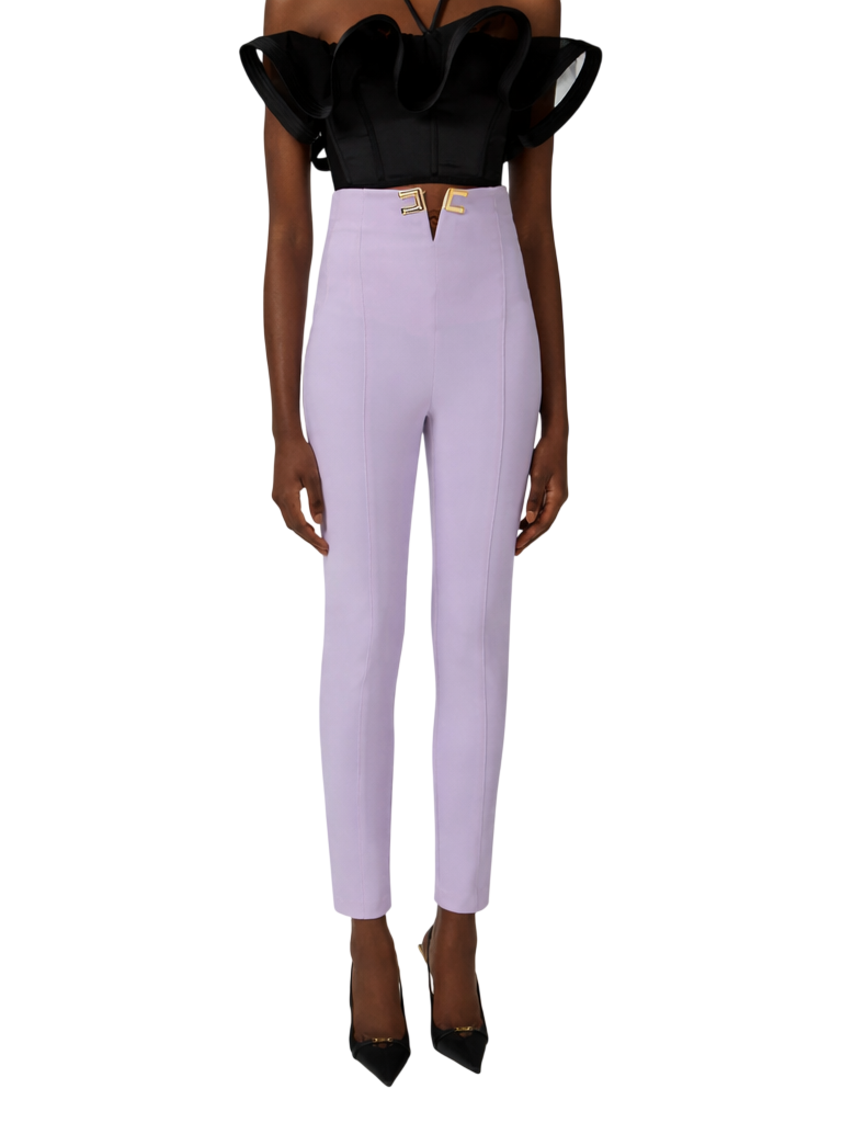 Elisabetta Franchi pantaloni slim con logo iconico lilla PA16361 EV7 ELISABETTA FRANCHI