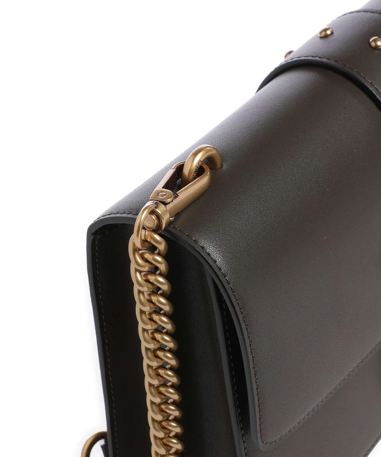Pinko borsa a tracolla Love One Classic in pelle verde fango oro 105857-A0F1 K35Q PINKO