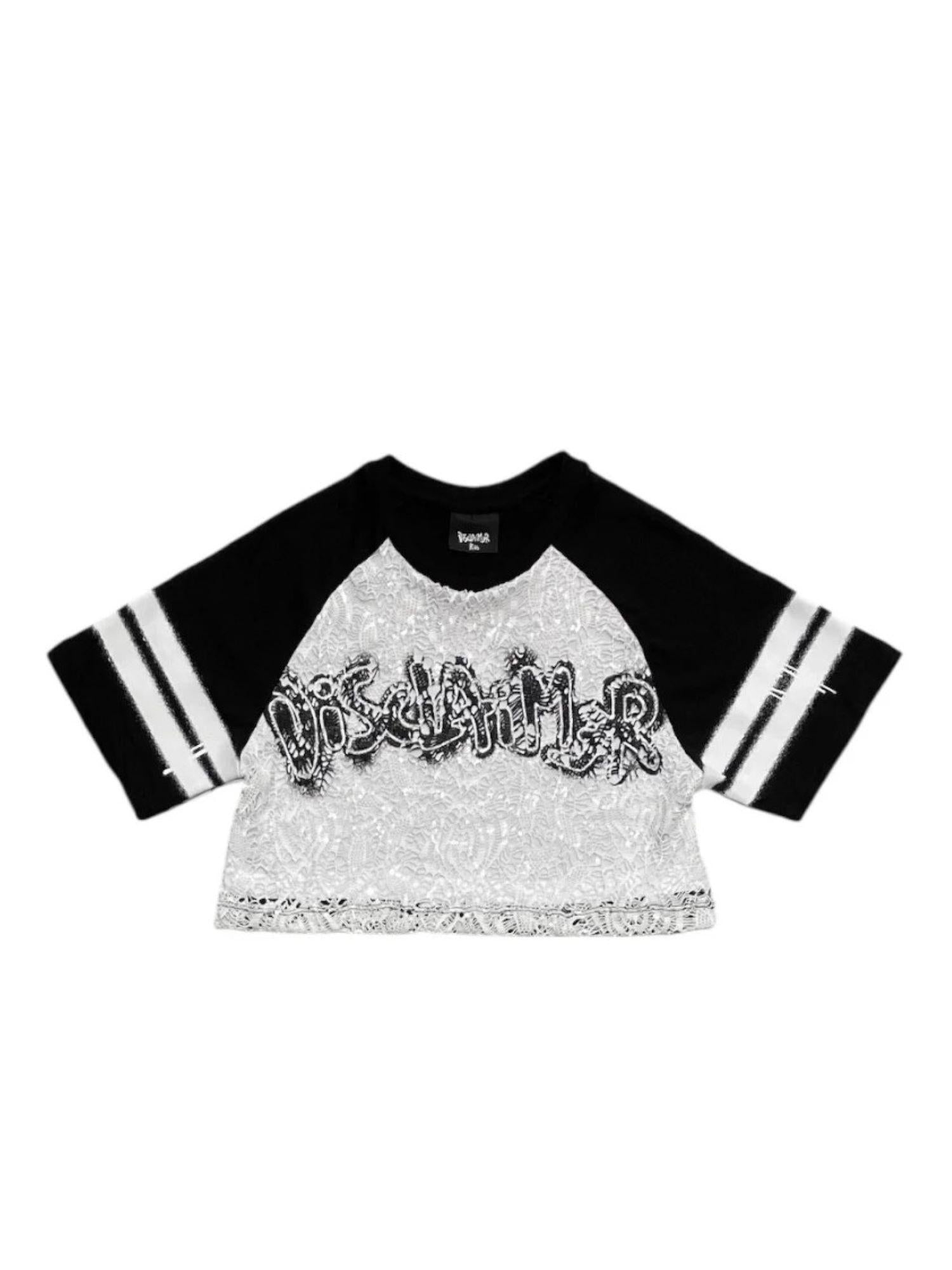 Disclaimer T-shirt crop bambina con pizzo nero bianco 58941 BIANCO-NERO DISCLAIMER