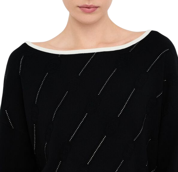 Liu Jo maglia donna con strass e logo nero TF5206MS63L 03N66 LIU JO