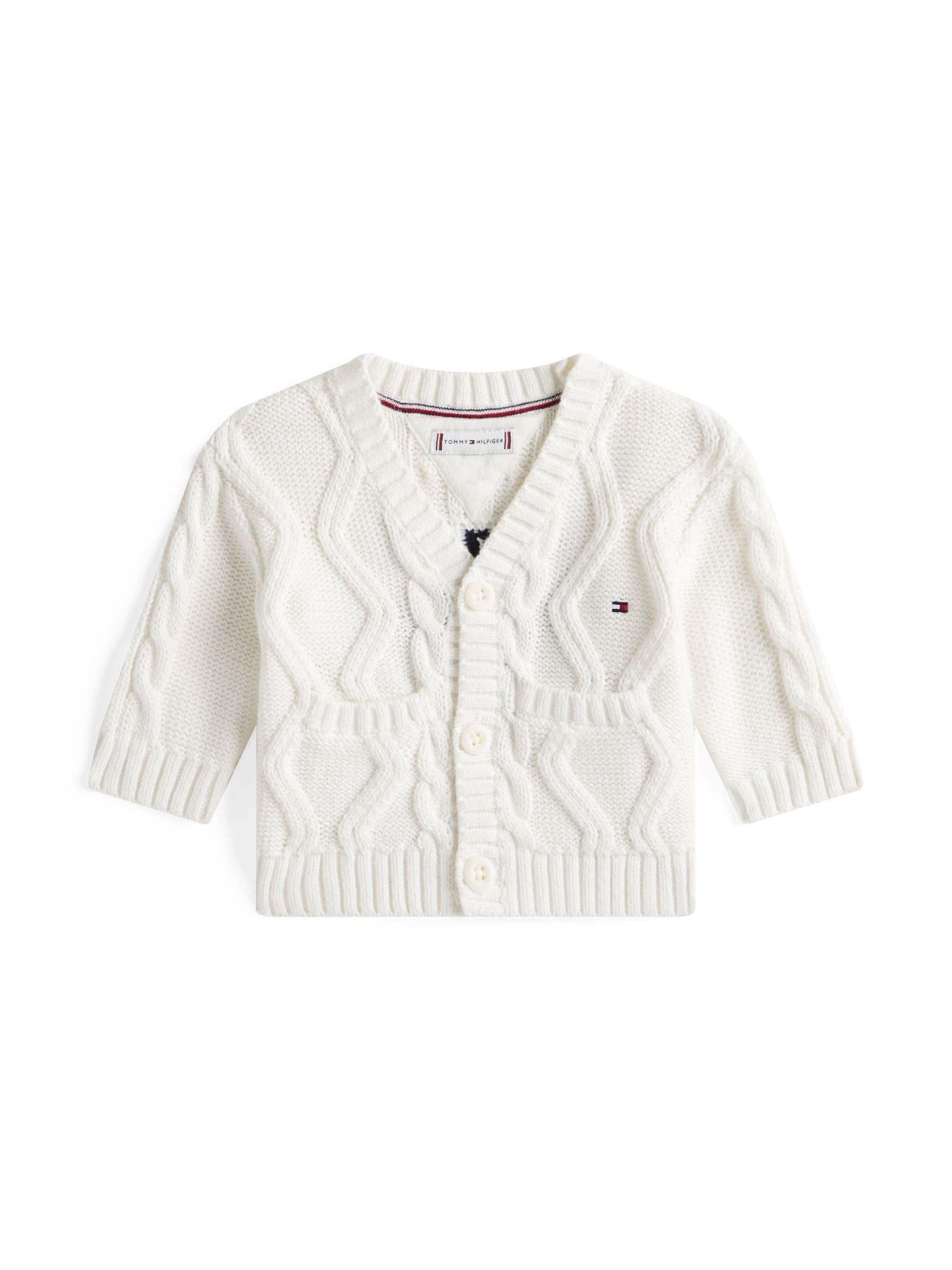 Tommy Hilfiger cardigan neonato con trecce panna KN0KN02090 YA8 Tommy Hilfiger