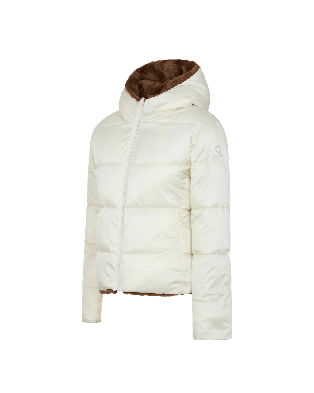 Suns giubbino reversibile in nylon ed ecopelliccia panna marrone GBS53023D MANDORLA-OFF WHITE SUNS