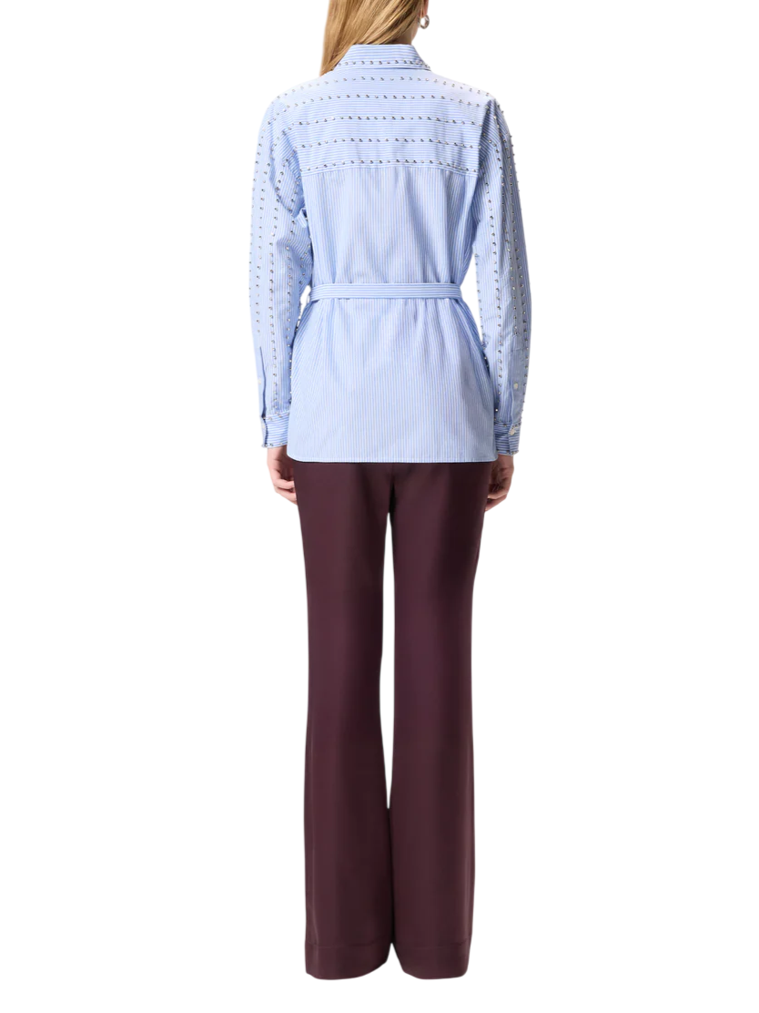 Pinko camicia Carley a righe con strass e cinta celeste bianco 106225-A32R ZE5 PINKO
