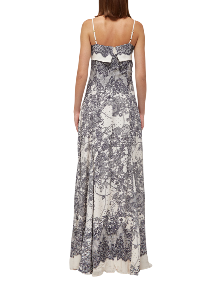 Blugirl abito lungo in viscosa stampa pizzo panna blu RA6160T523A P9401 BLUGIRL