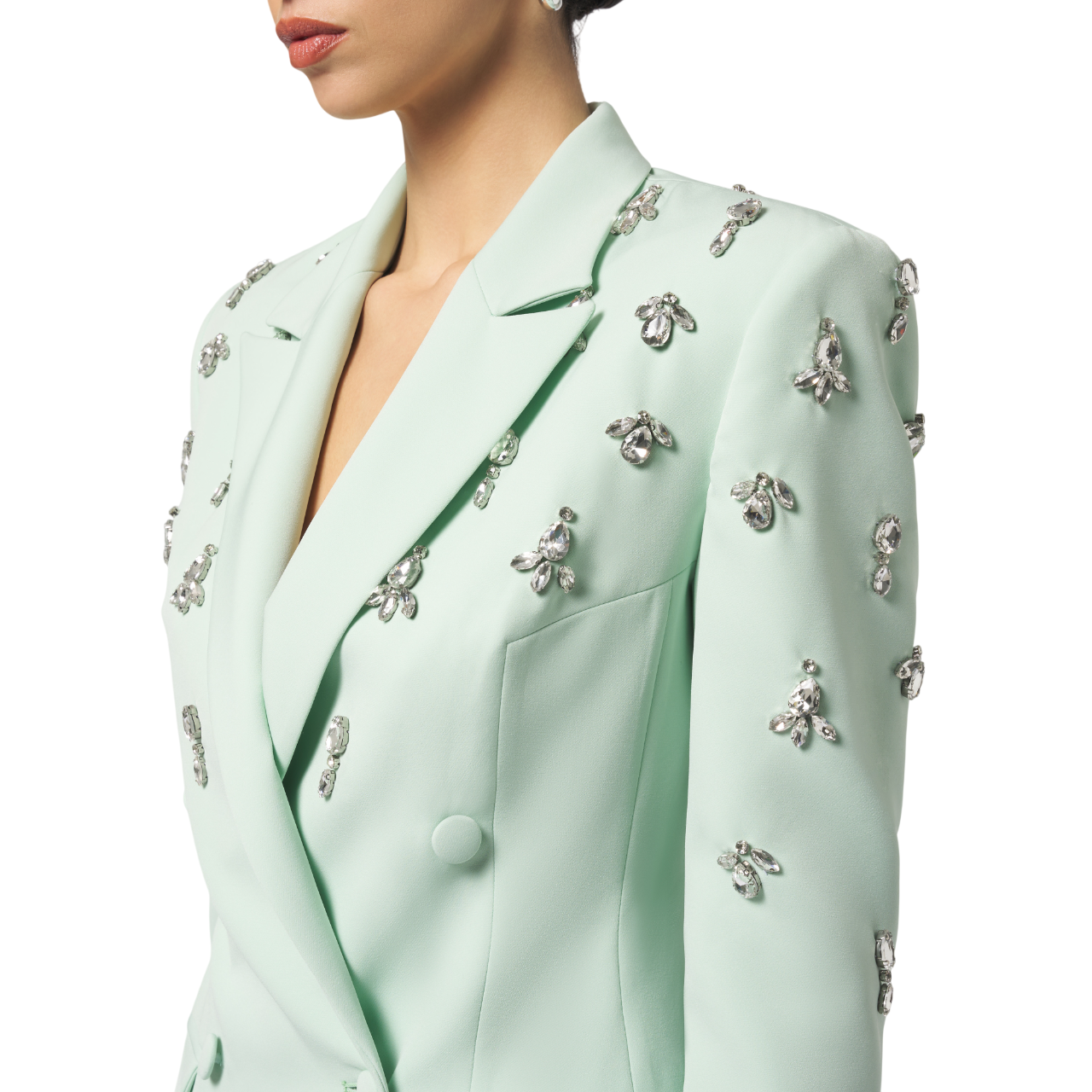 Silence abito robe manteau con applicazioni gioiello verde acqua GI5355APP DUSTY MINT SILENCE