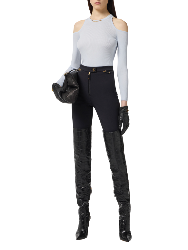 Elisabetta Franchi pantaloni slim in crepe nero PA10856E2 110 ELISABETTA FRANCHI