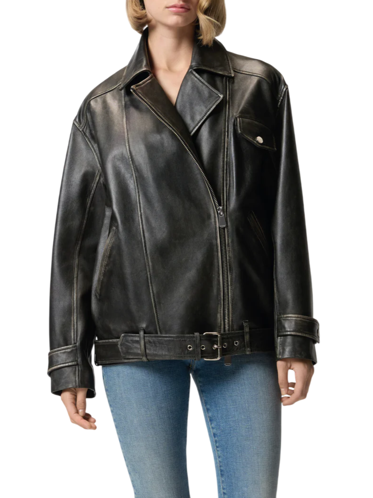 Pinko giubbino chiodo in pelle Caciopepe nero 105369-A23U Z98 PINKO