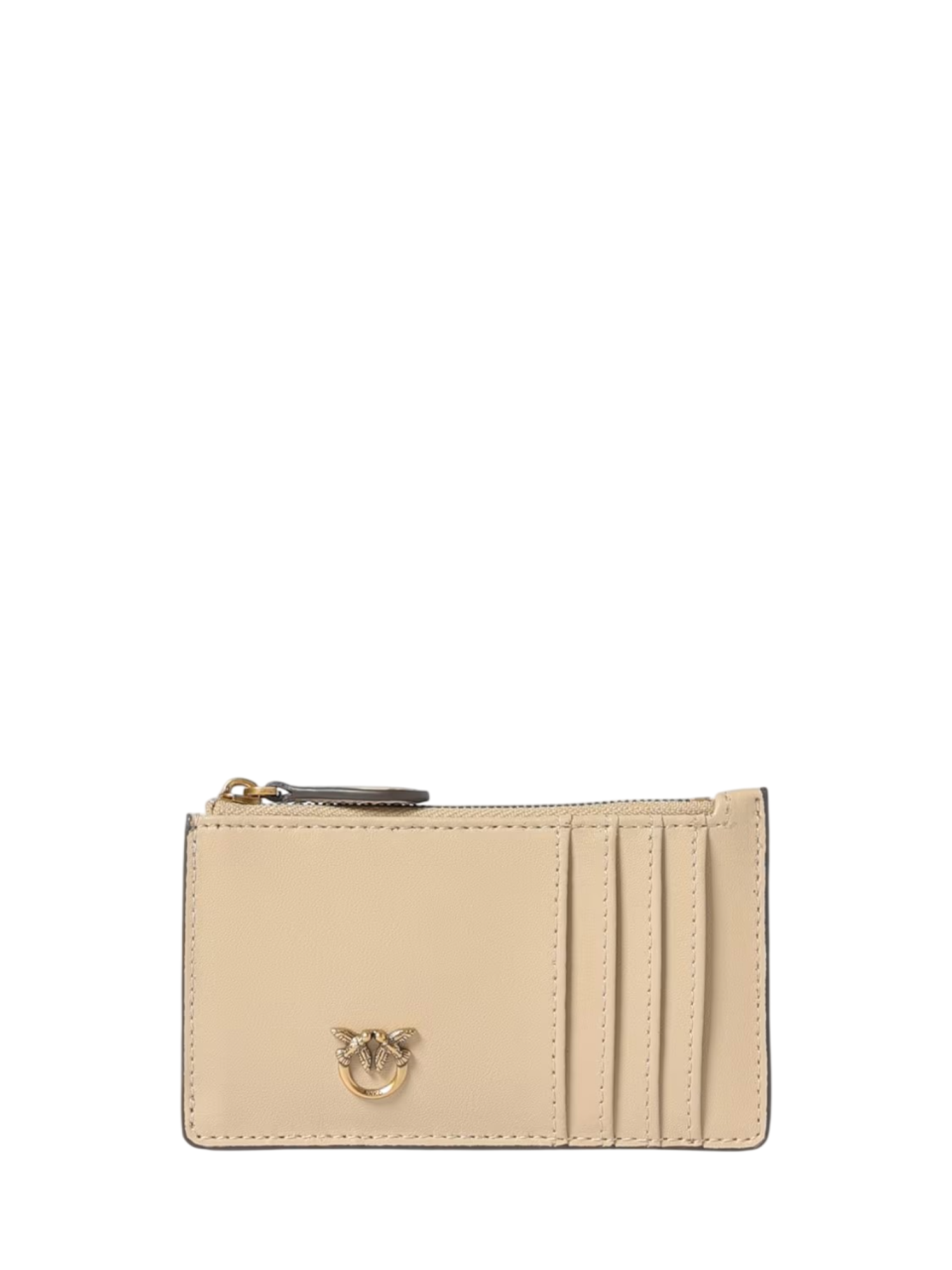 Pinko portacarte Airone in pelle con logo beige oro 100251-A0F1 C50Q PINKO