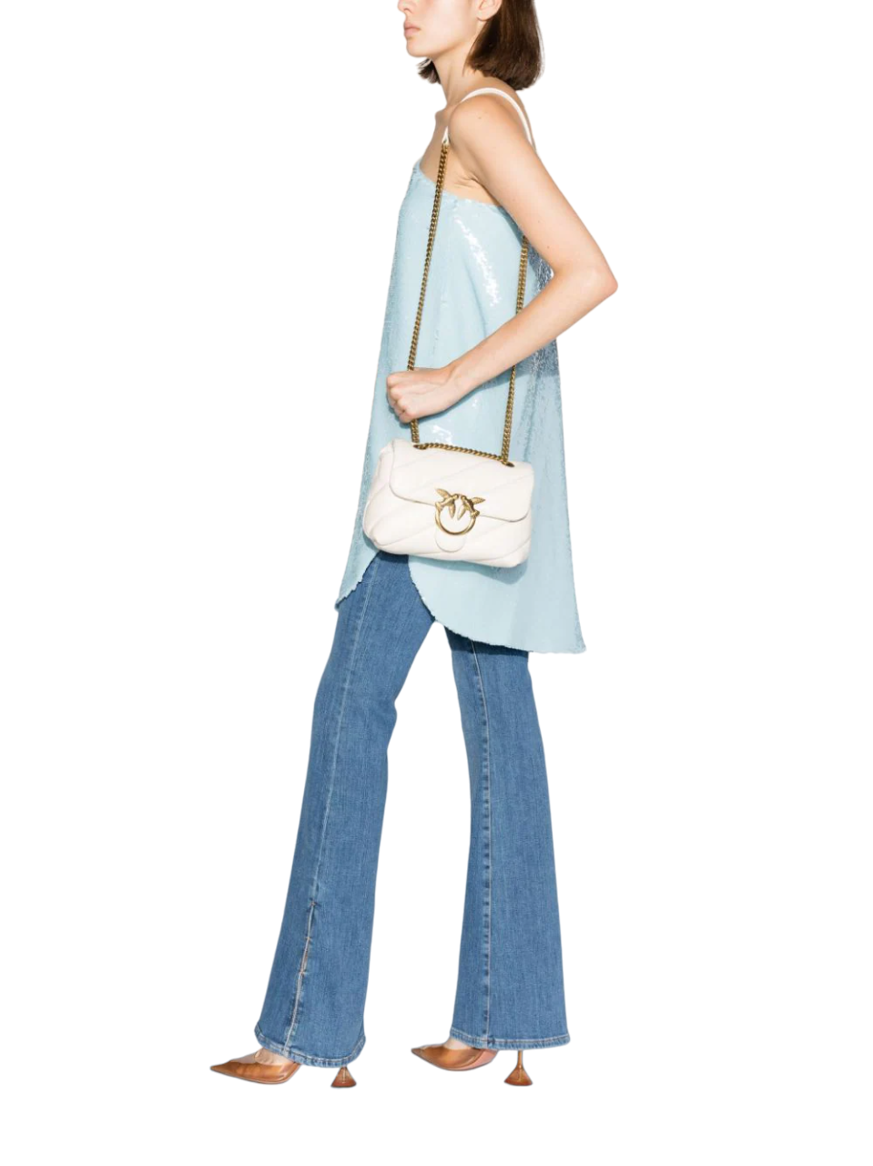 Pinko borsa a spalla Love Bag Mini Puff in pelle trapuntata bianco oro 100039-A0F2 Z14Q PINKO