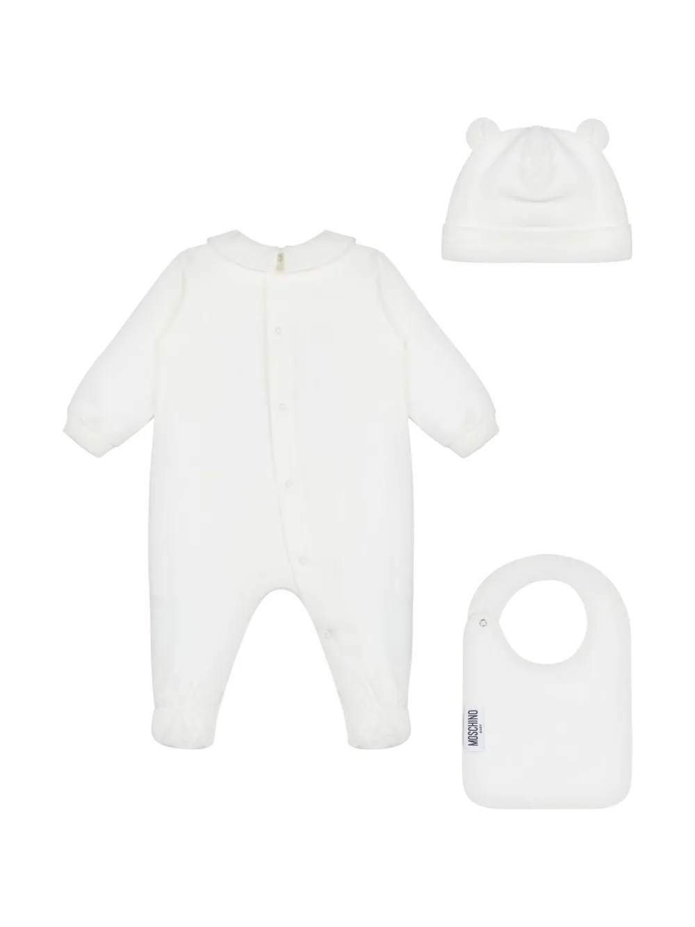 Moschino tutina con cappello e bavetta stampa orsetto Toy panna MUY085-LCA19 10063 MOSCHINO