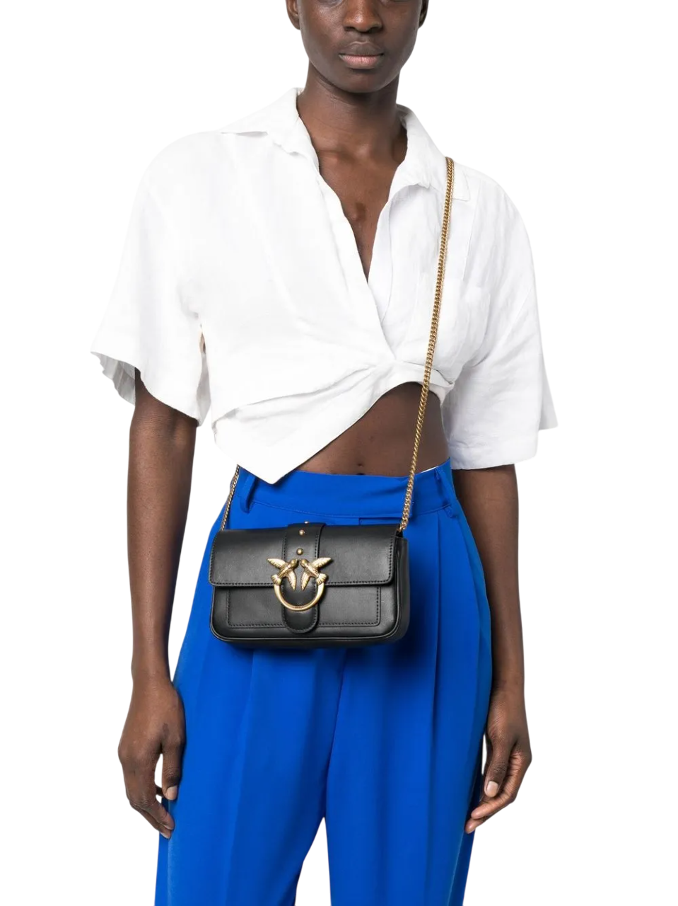 Pinko borsa a tracolla Love One Pocket in pelle con borchie nero oro 100061-A0F1 Z99Q PINKO