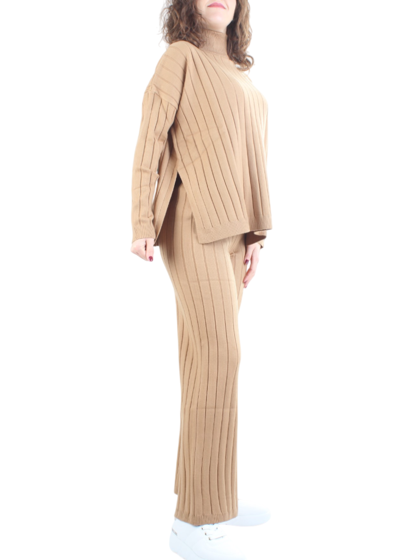 White Wise completo in maglia collo alto a coste cammello WW19057-C CAMMELLO WHITE WISE