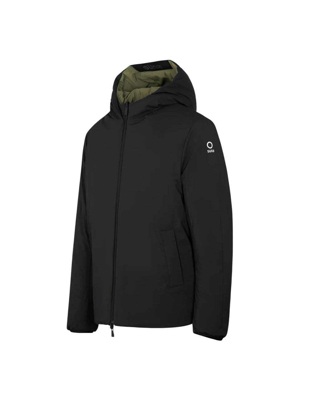 Suns giubbino imbottito reversibile con cappuccio verde militare nero GBS63021U ARMY-BLACK SUNS