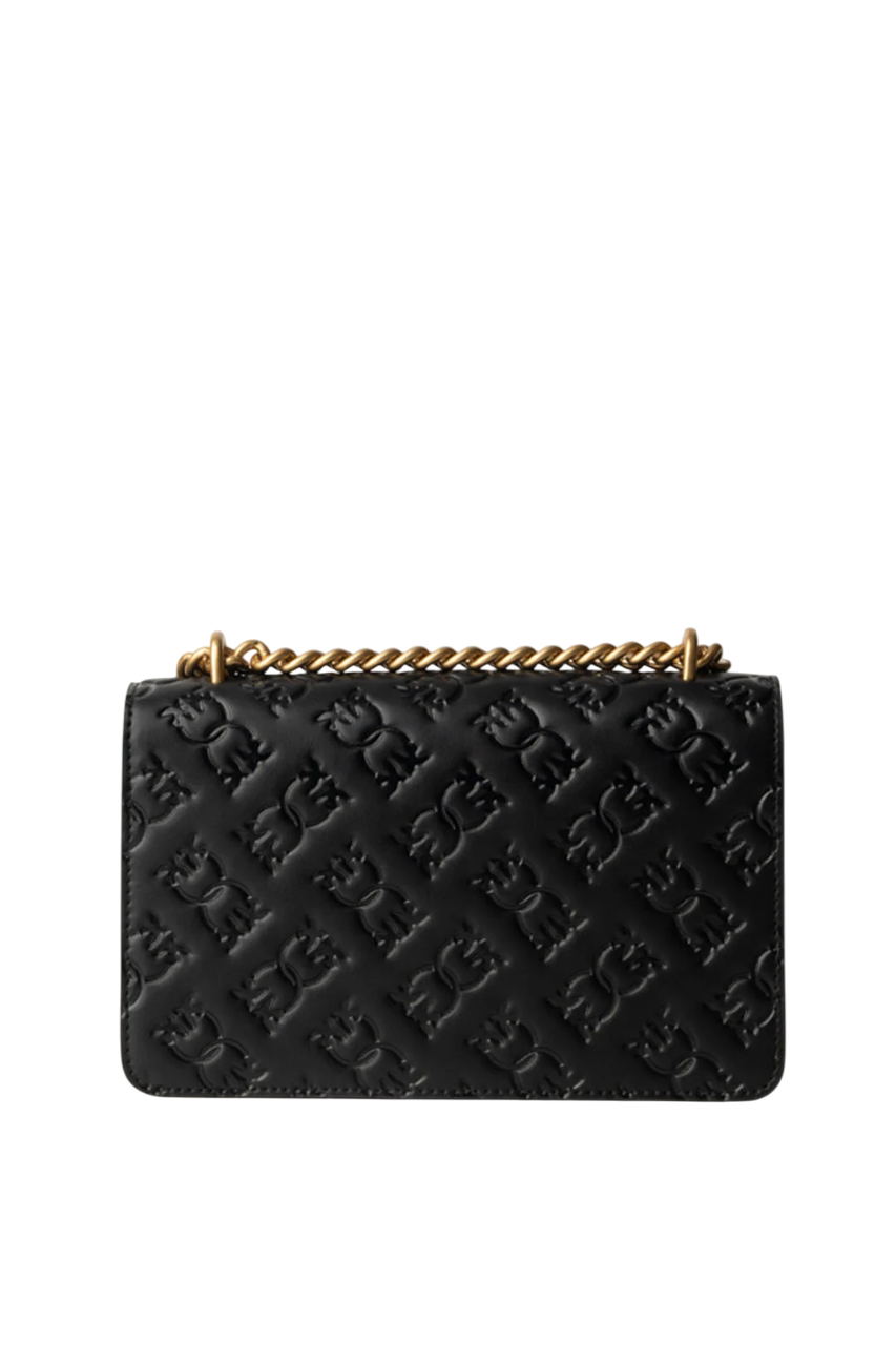 Pinko borsa Love One Mini in pelle con logo imprimè nero oro 100074-A1YB Z99Q PINKO
