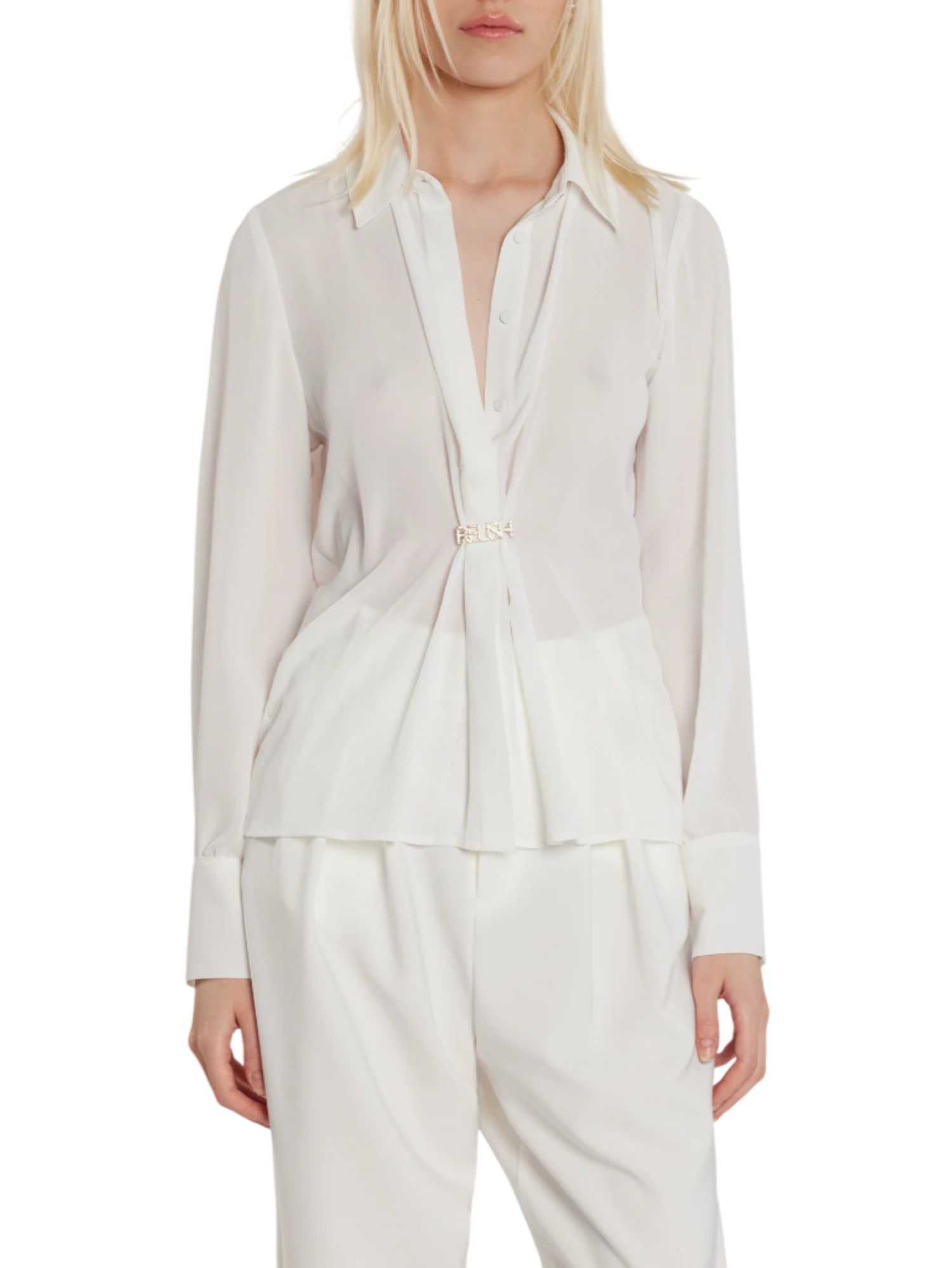 Relish camicia Laza manica lunga con spilla gioiello bianco latte LAZA 1101 RELISH