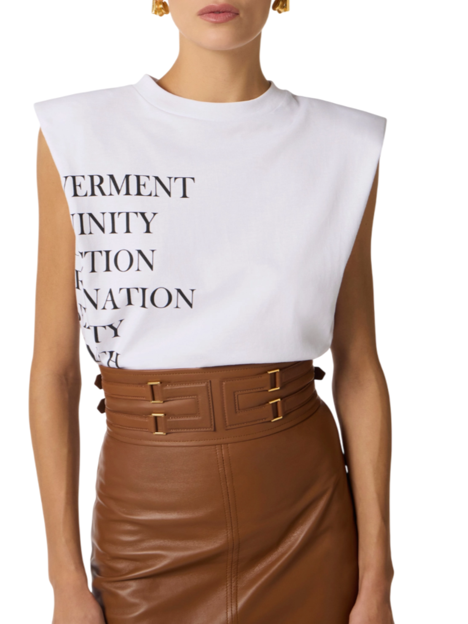 Elisabetta Franchi T-shirt smanicata con spalline bianco MA70P61 270 ELISABETTA FRANCHI