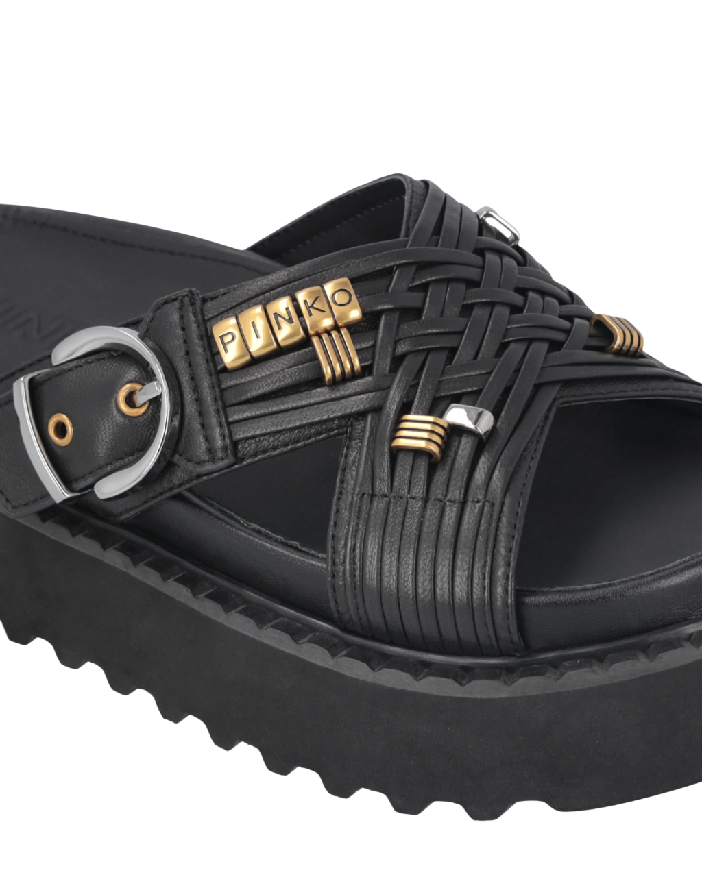 Pinko ciabatte in pelle Kate con cinturini nero SD0537P003 Z99 PINKO