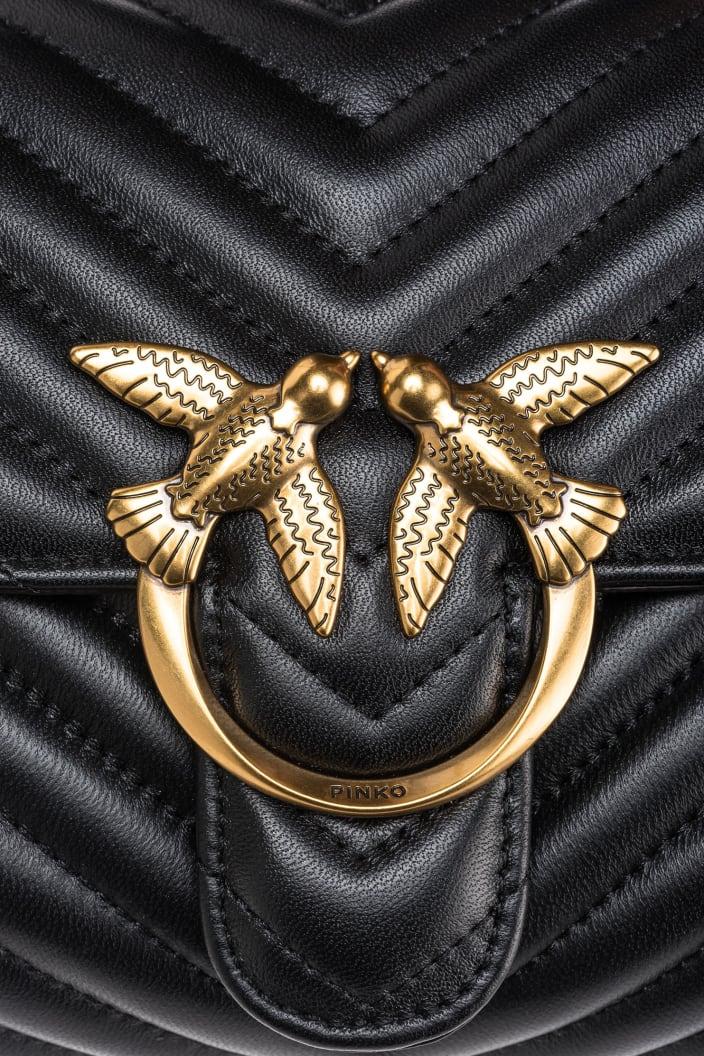 Pinko borsa Love Bag Lady Puff Mini in pelle chevron nero oro 100044-A0GK Z99Q PINKO