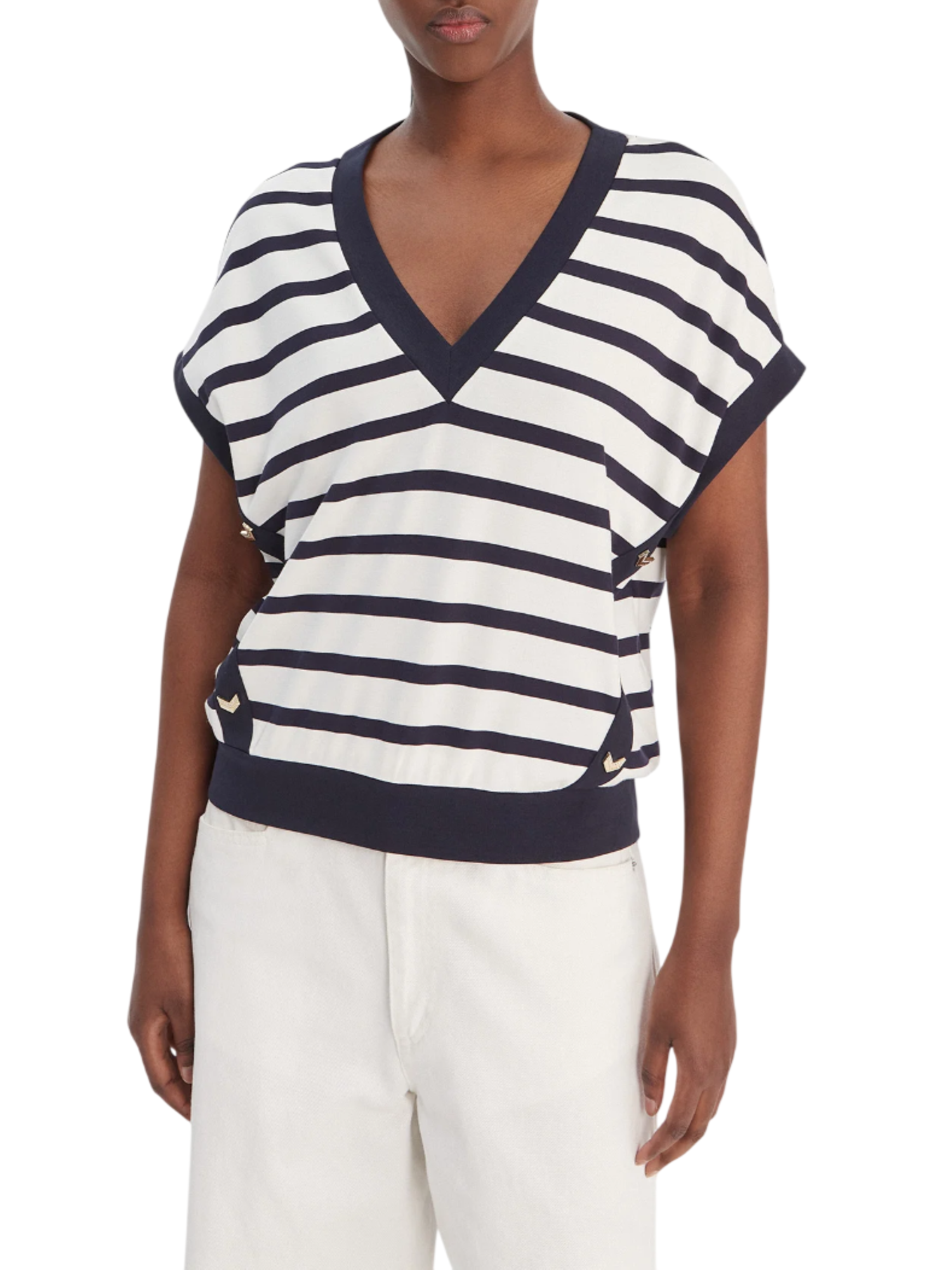 Liu Jo T-shirt a righe donna scollo a V panna blu TA6084J3867 C3882 LIU JO