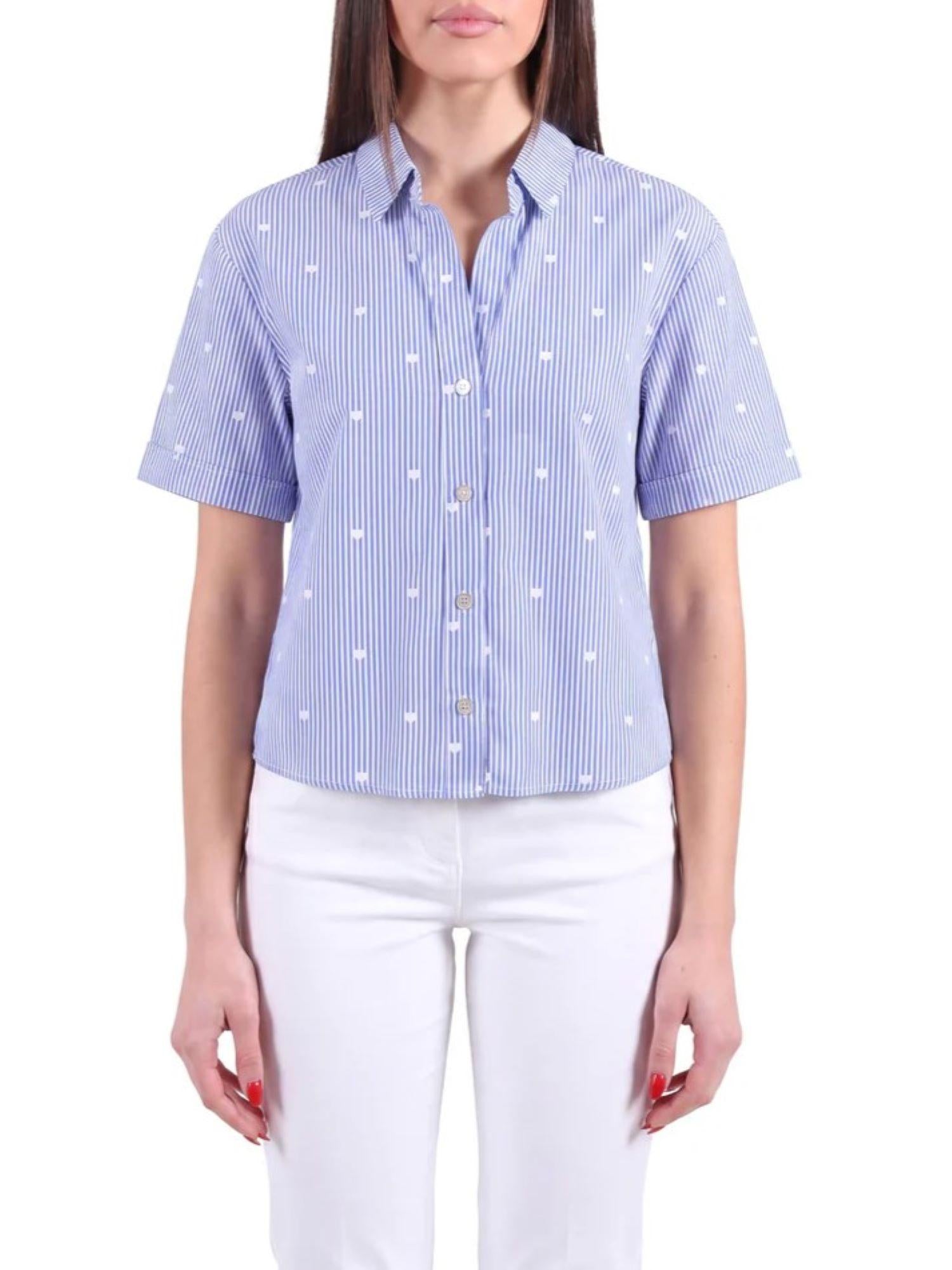 Yes Zee camicia a righe donna manica corta celeste bianco C223-Y400 2713 YES-ZEE