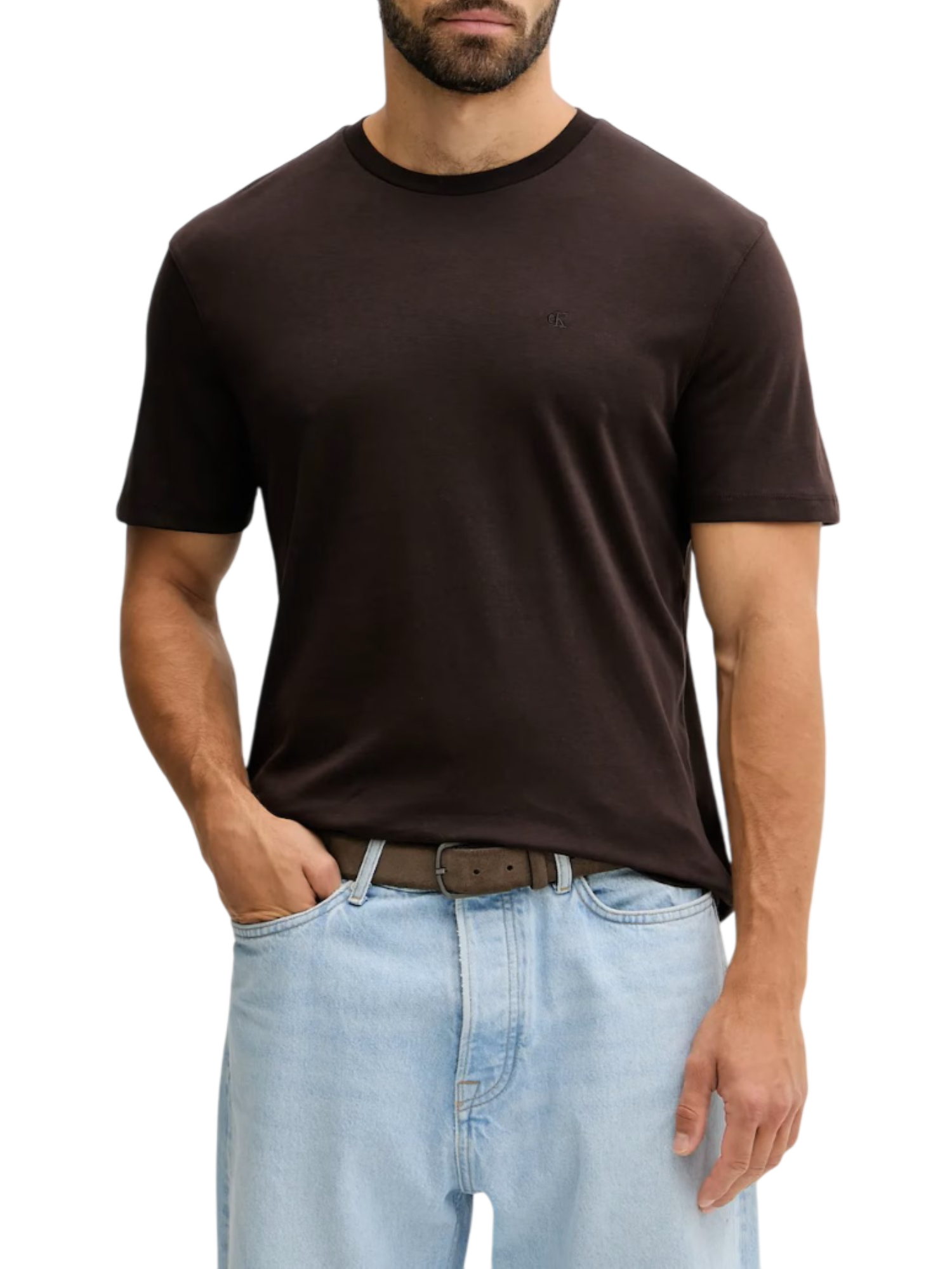 Calvin Klein T-shirt manica corta in cotone Pima marrone LV04LB275G GRO Calvin Klein