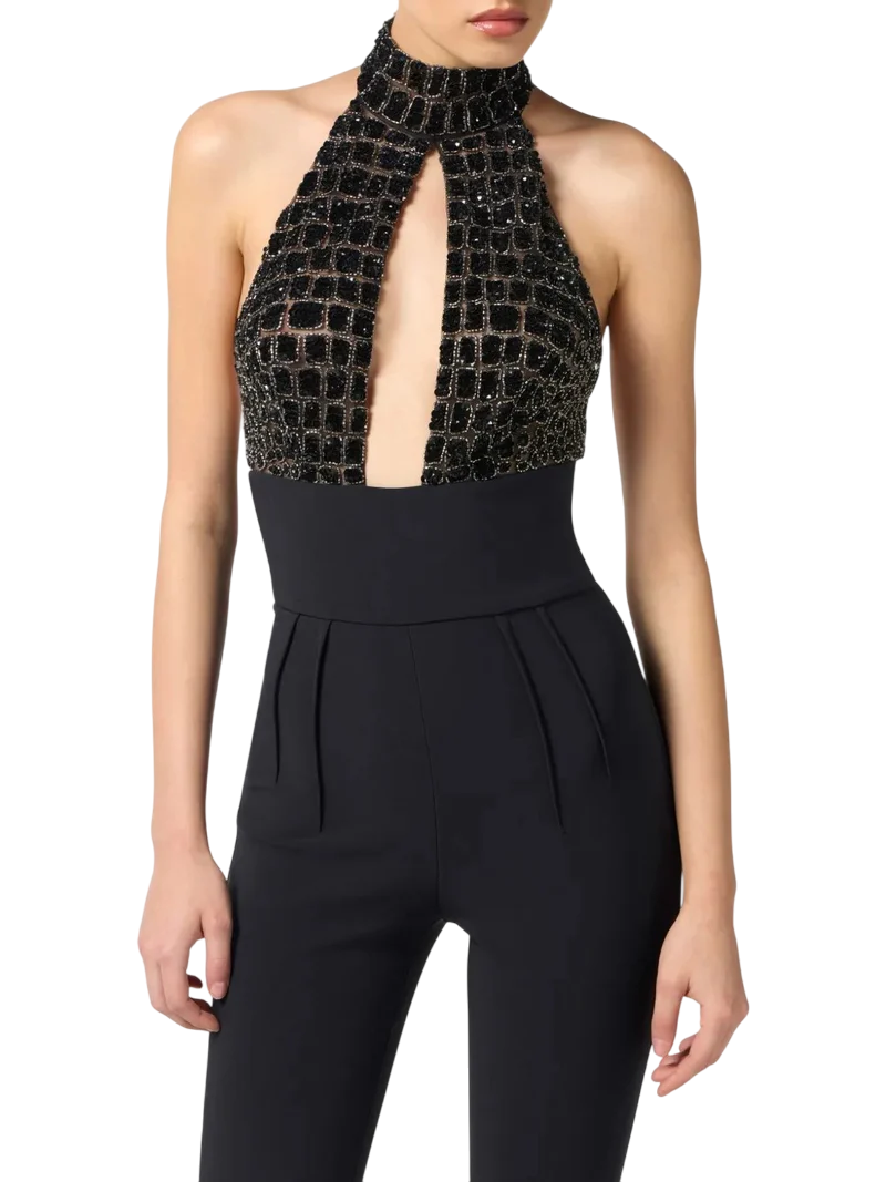 Elisabetta Franchi tuta jumpsuit con paillettes nero TU06257E2 110 ELISABETTA FRANCHI