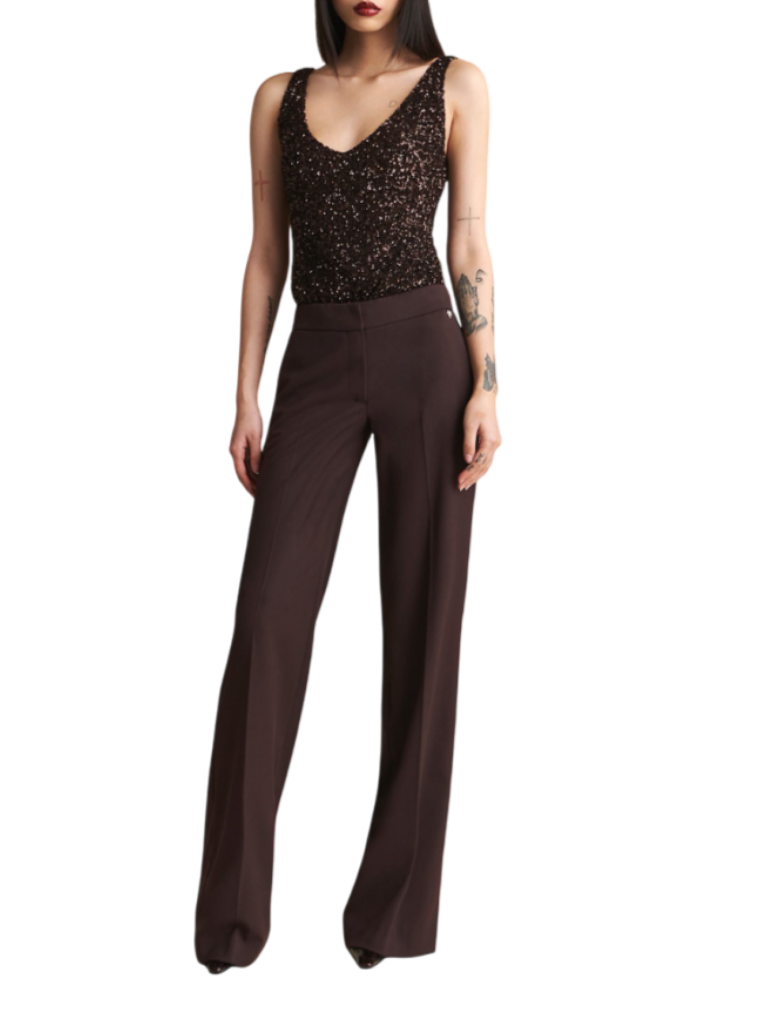 Aniye By top Luxy con paillettes marrone 181430 00046 ANIYE BY