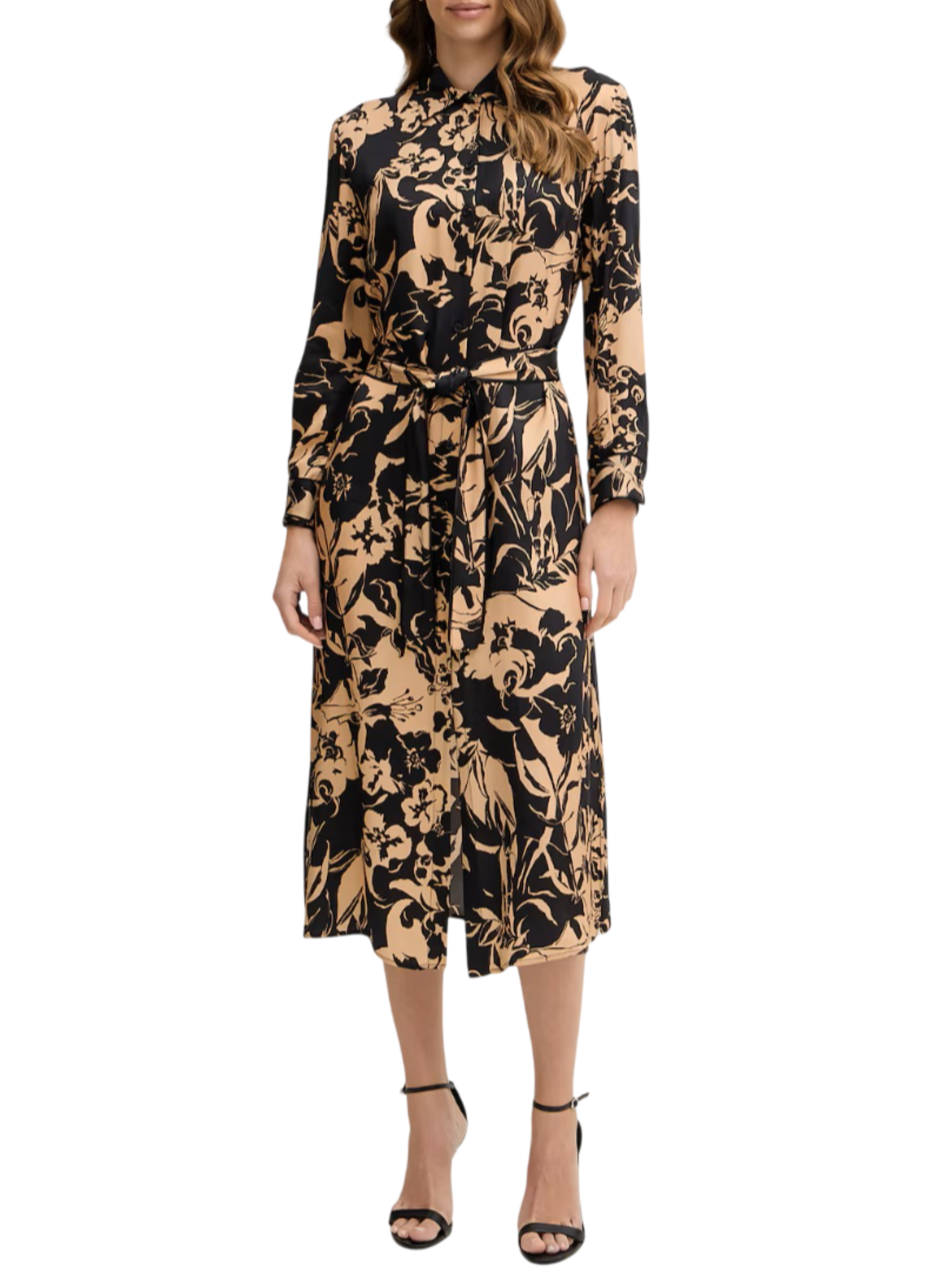 Simona Corsellini abito chemisier in fantasia con cintura beige nero P26CPAB02001 0000 SIMONA CORSELLINI