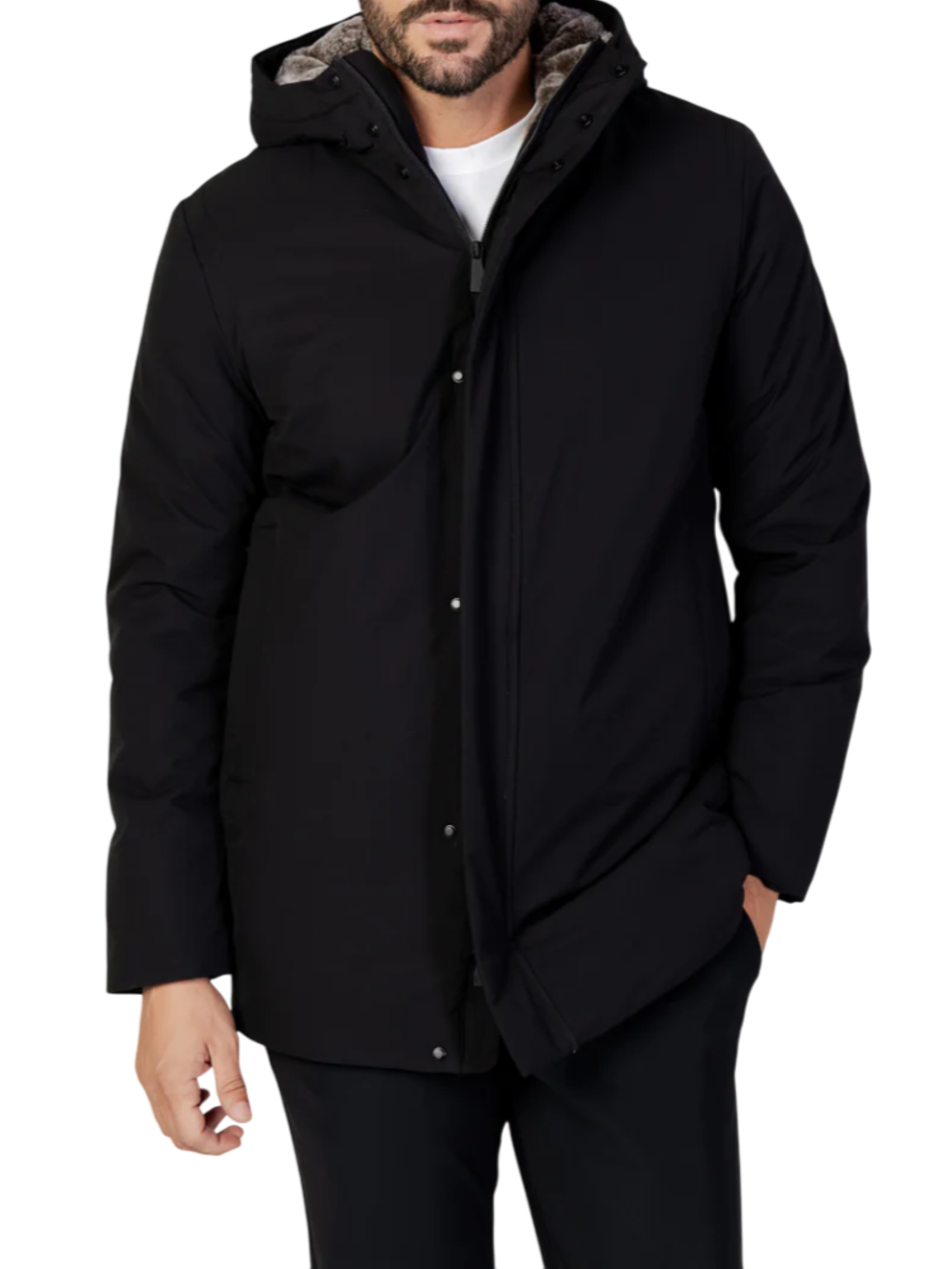 Suns giubbino imbottito uomo Gransasso Fur con cappuccio nero GBS53045U BLACK SUNS