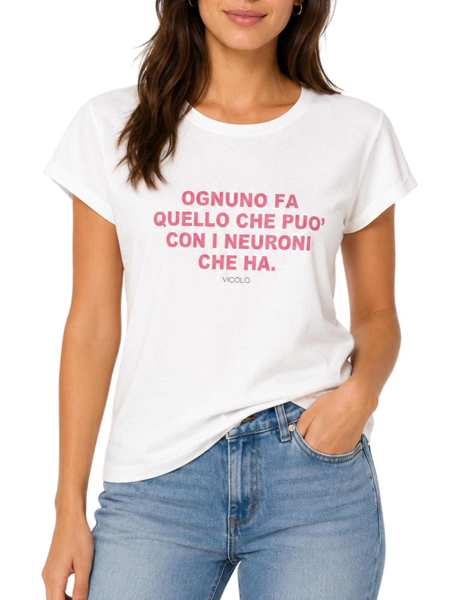 Vicolo T-shirt donna manica corta con scritta panna RAB1001 NATURALE VICOLO
