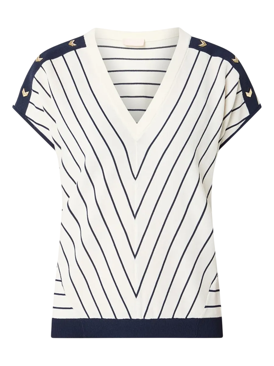 Liu Jo maglia a righe scollo a V panna blu TA6217MS55N C3882 LIU JO