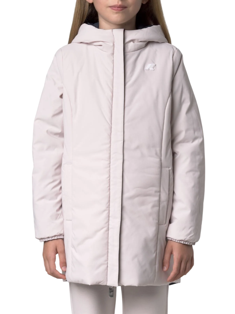 K-way piumino lungo reversibile con cappuccio p.denise blu rosa K11517W BBN K-WAY