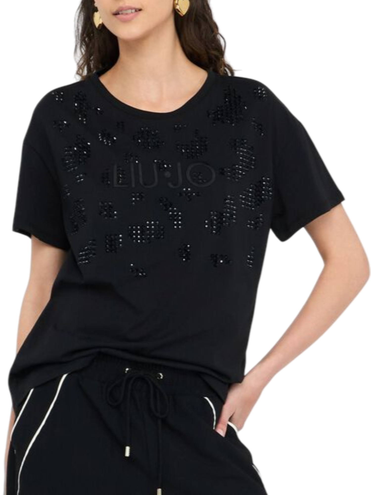 Liu Jo T-shirt manica corta con applicazioni gioiello nero TF5184JS923 M9757 LIU JO