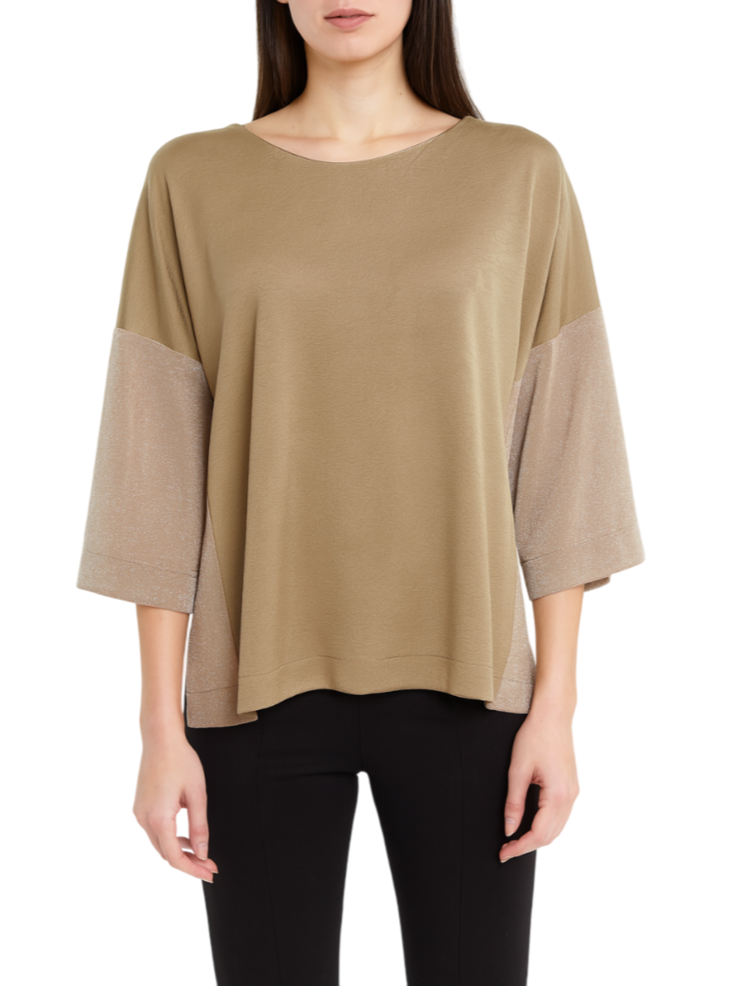 Lola by Sandro Ferrone blusa bimateriale con lurex tortora L7YBFMENTANA TORTORA-ORZO ARGENTO Lola BY S.FERRONE