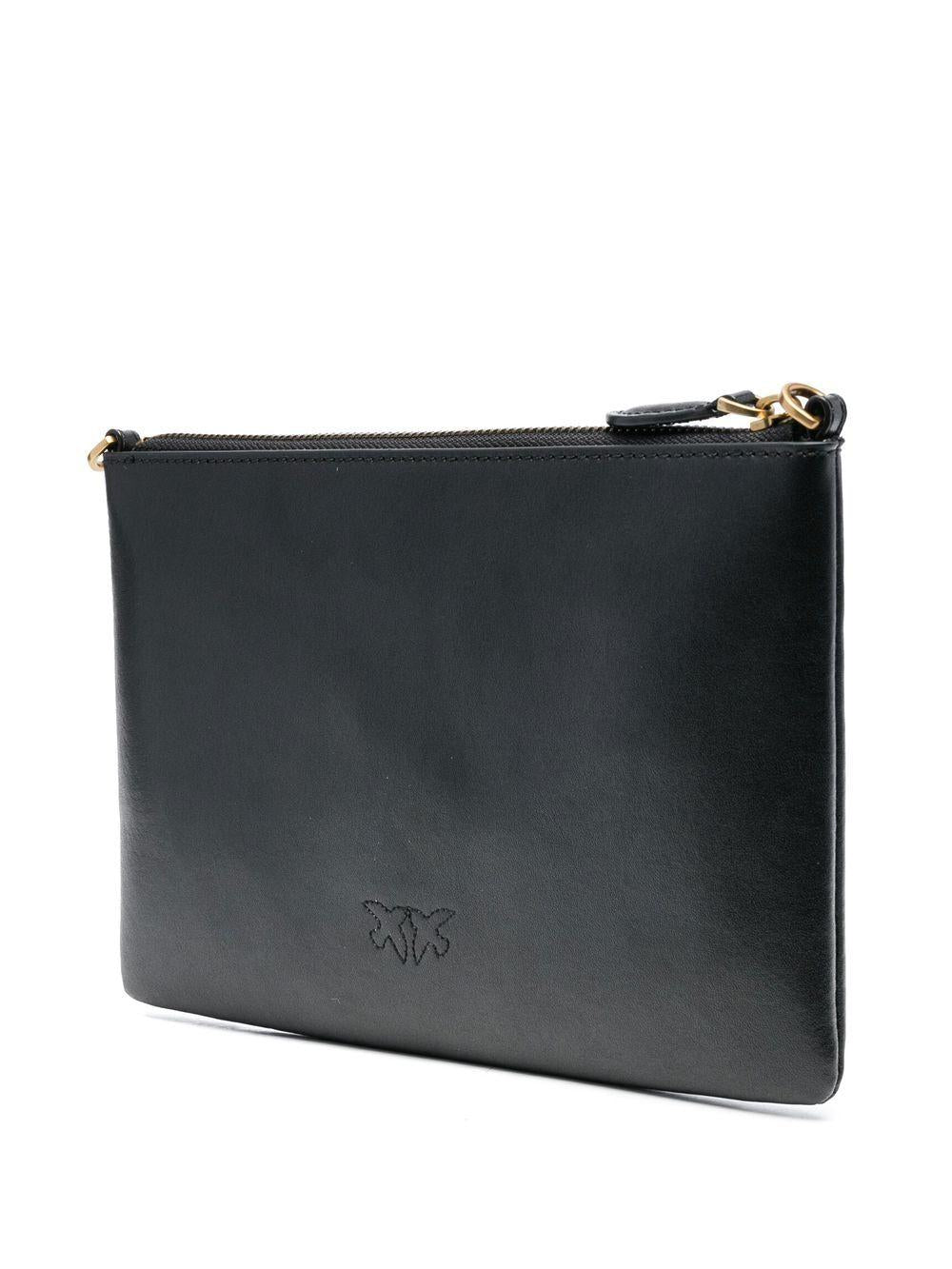 Pinko pochette Flat Classic in pelle con tracolla nero oro 100455-A0F1 Z99Q PINKO