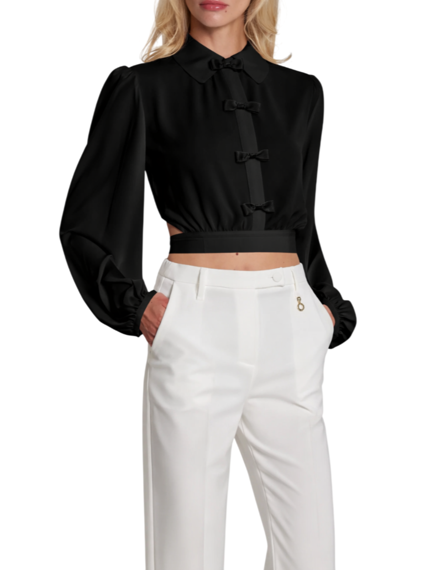 Relish camicia crop con fiocchetti Janette nero JANETTE 1199 RELISH