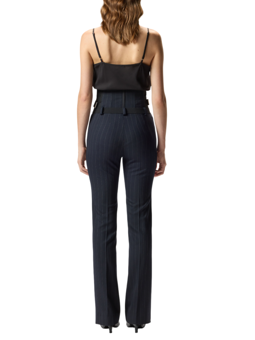Pinko pantaloni gessati Piadina vita alta bustier blu 105654-A2QY EZ1 PINKO