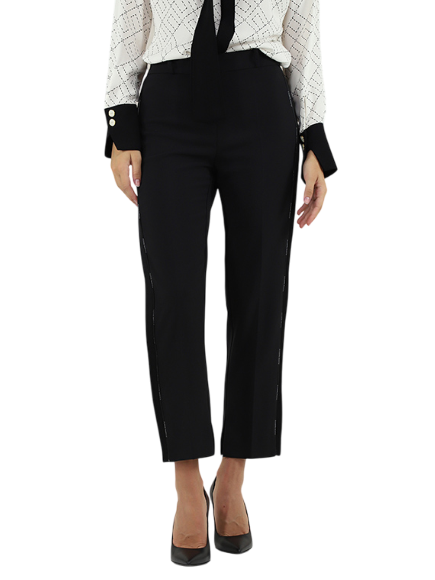 Elisabetta Franchi pantaloni slim con dettagli satin nero PA08856E2 110 ELISABETTA FRANCHI