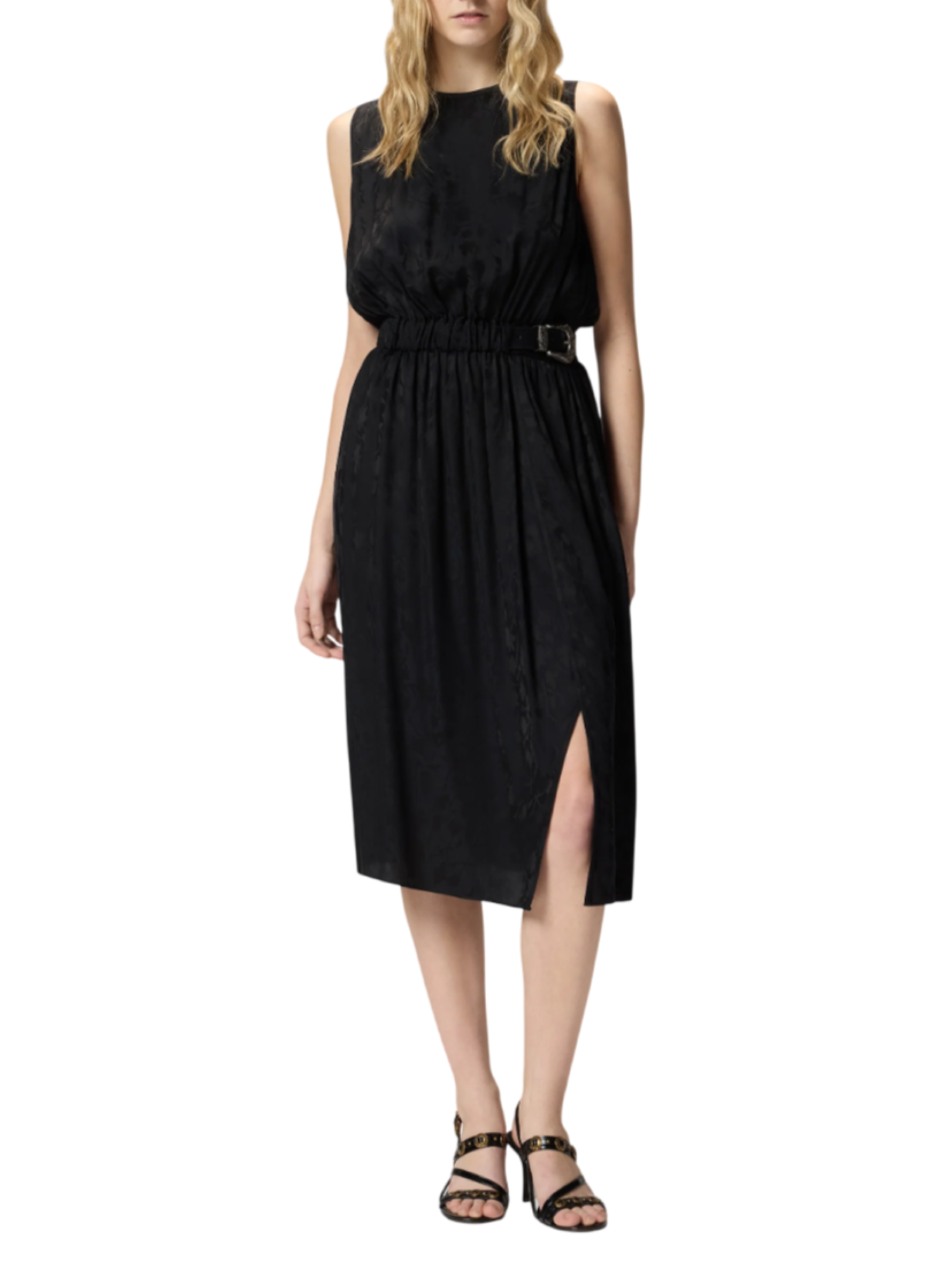 Pinko abito midi Caserta in fantasia floreale con cinta nero 106801-A3AN Z99 PINKO