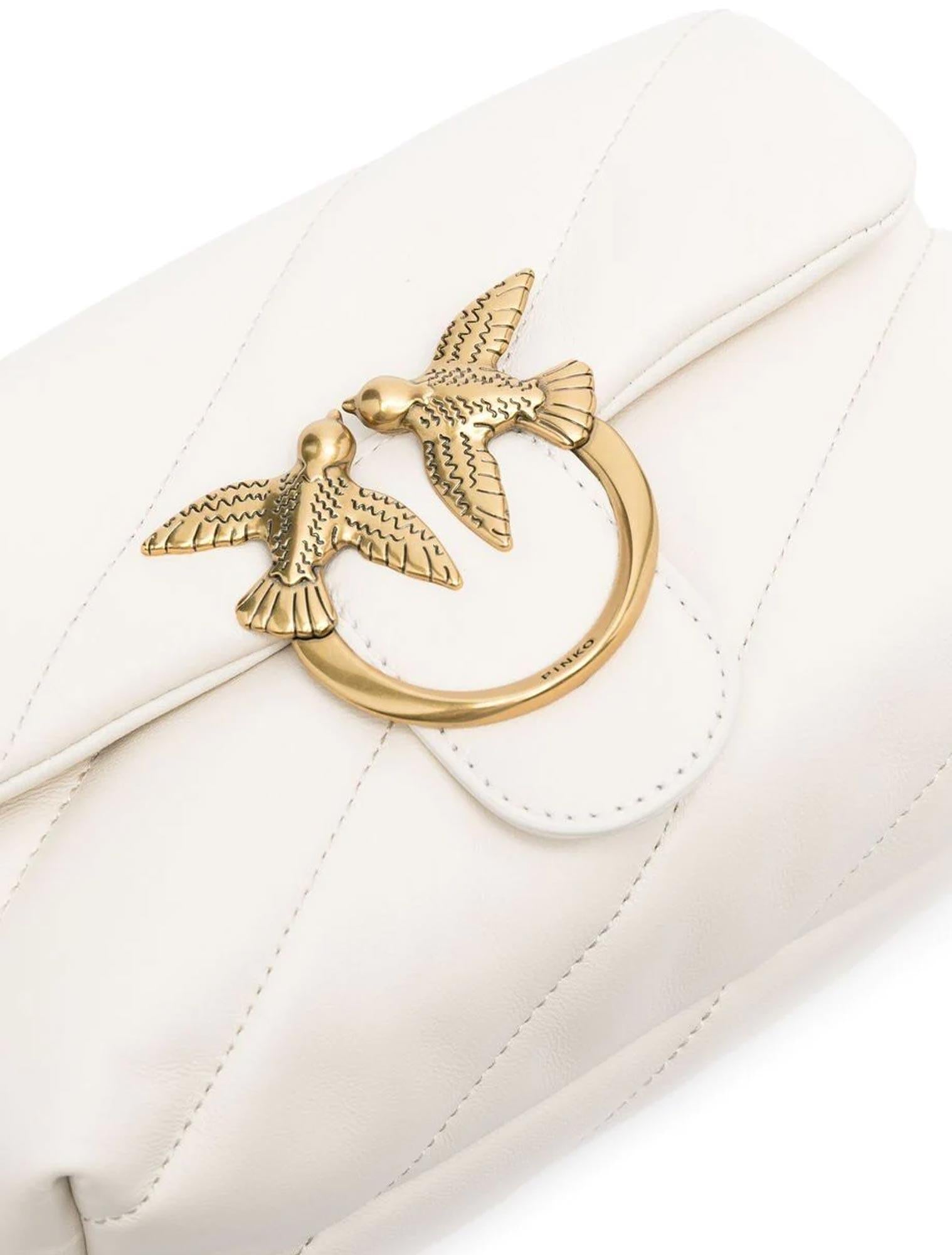 Pinko borsa a spalla Love Bag Mini Puff in pelle trapuntata bianco oro 100039-A0F2 Z14Q PINKO